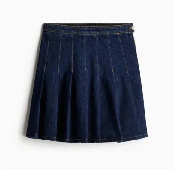 HM Pleated Dark Blue Denim Skirt Size 4 - Picture 5 of 8